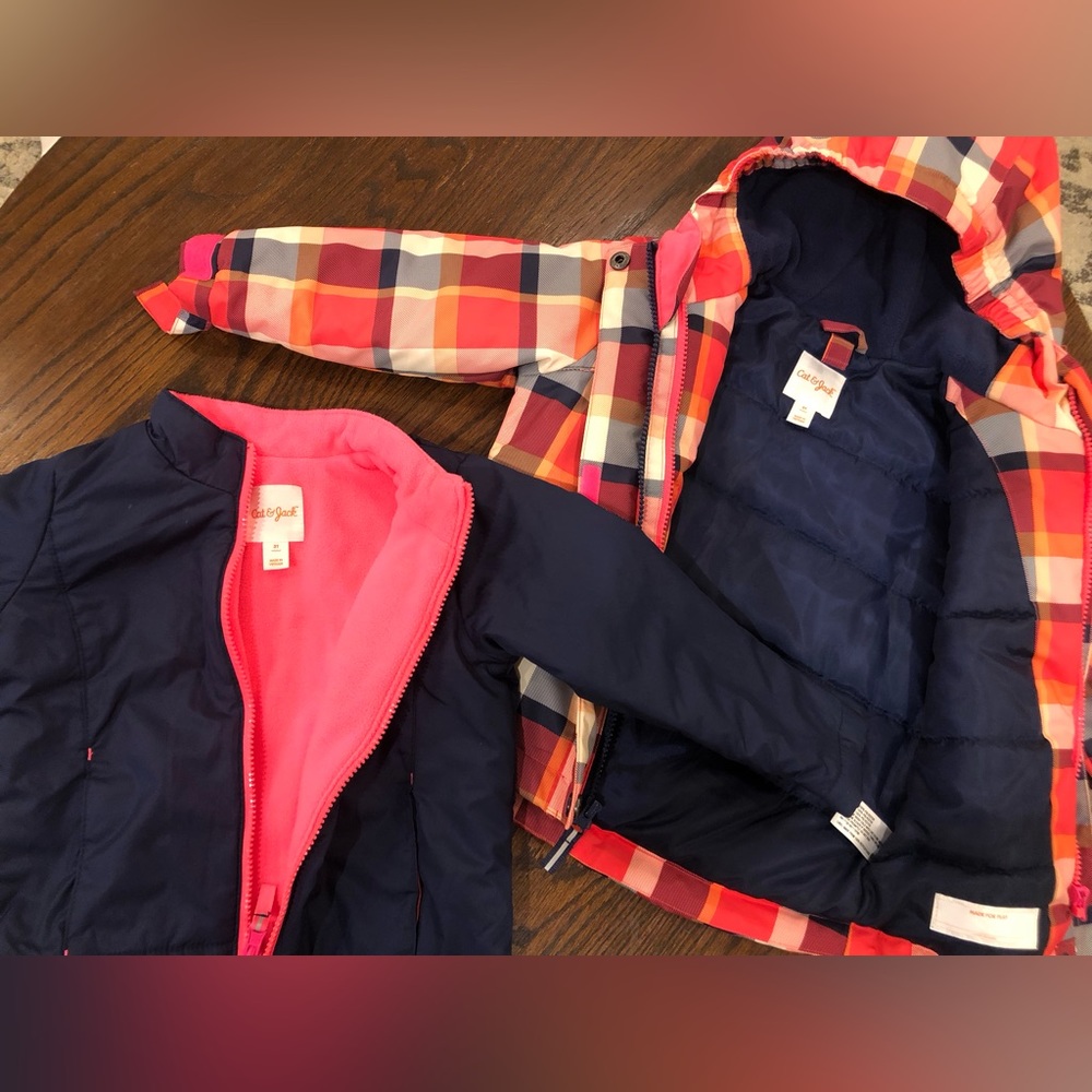 3-n-1 toddler girls pink plaid winter coat 3T